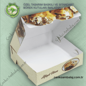 Börek kutusu, özel yapım kraft karton malzemeden üretilmiştir.