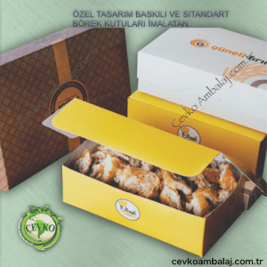 Börek kutusu, özel yapım kraft karton malzemeden üretilmiştir.