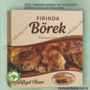 Börek kutusu, özel yapım kraft karton malzemeden üretilmiştir.